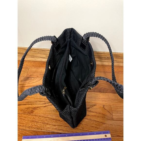 CAPACCIOLI Navy Blue Woven Leather Trim Handbag Made in Italy Luxe Resort Beach - Picture 7 of 9